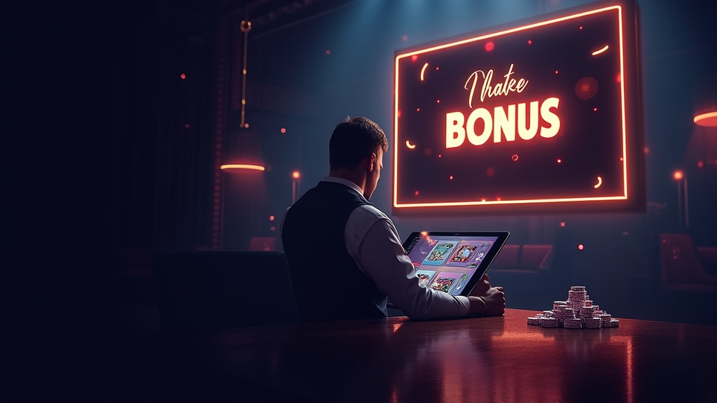 Casino player viewing bonus offer cards and a glowing promo code panel