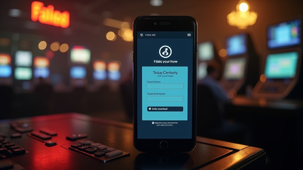Smartphone showing a login error and download issue in a dark casino setting
